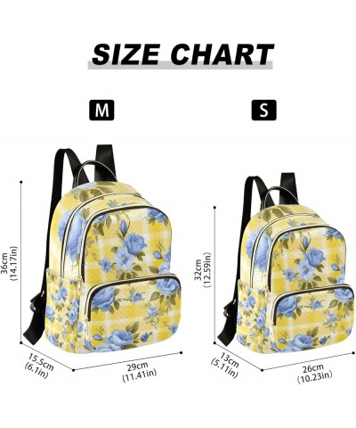 Blue Roses on Yellow and White Checkered Women Fashion Backpack, Fashion Travel Backpack, Women's Travel Backpack, S Vintage ...