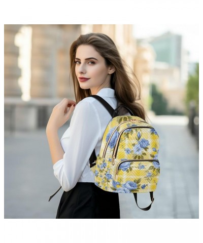 Blue Roses on Yellow and White Checkered Women Fashion Backpack, Fashion Travel Backpack, Women's Travel Backpack, S Vintage ...