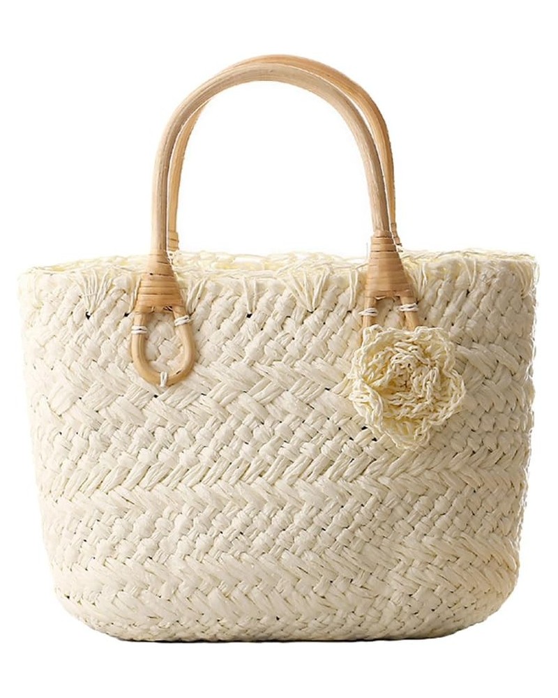 Handmade Cute Small Beach Tote Handbag Straw Woven Purse White $14.49 Totes