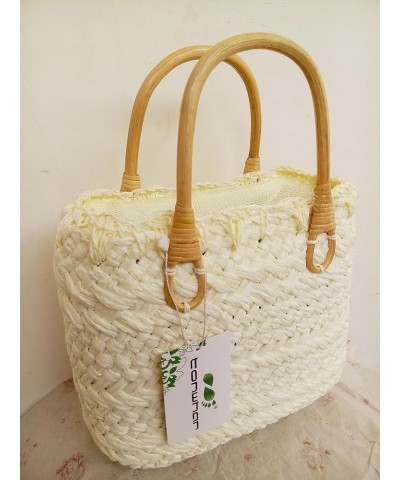 Handmade Cute Small Beach Tote Handbag Straw Woven Purse White $14.49 Totes