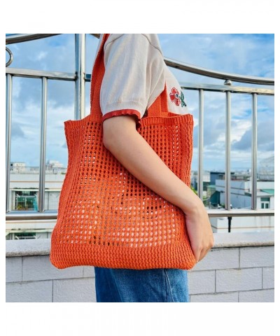 Women's Aesthetic Tote Crochet Beach Bag, Knitted Bag, Cutout Bag, Grunge Aesthetic Accessories Orange $24.43 Totes