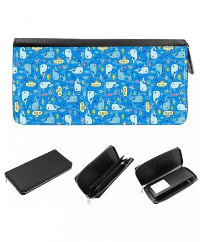 Women's Zip Around Wallet and Phone Clutch - RFID Blocking with Card Holder Organizer - Cute Undersea whale, shark and submar...