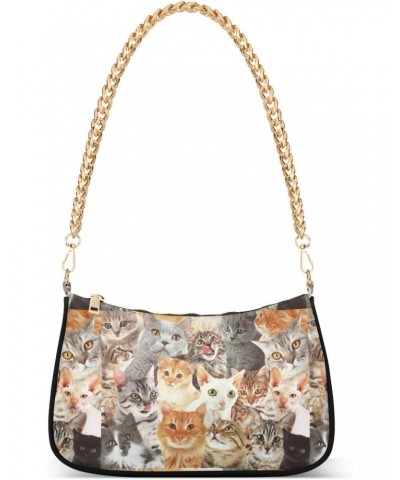 Women Chain Shoulder Purse Bag With Zipper Different Cats Print, Various Breeds Hobo Tote Clutch Handbags with Chain Strap $1...