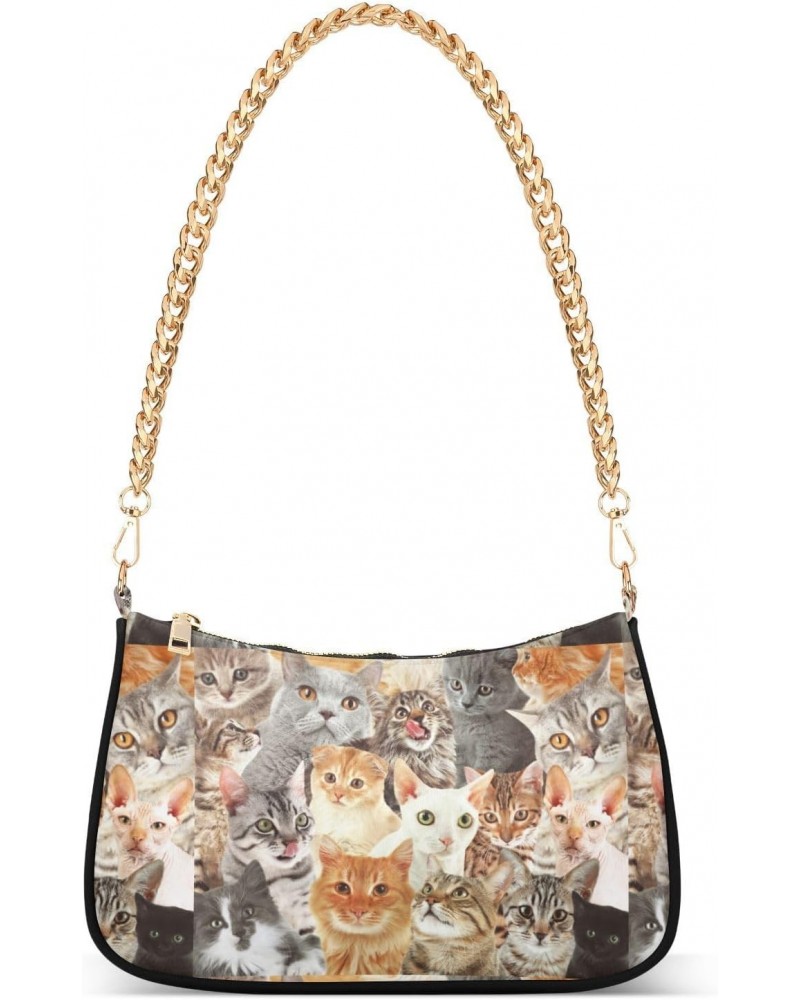 Women Chain Shoulder Purse Bag With Zipper Different Cats Print, Various Breeds Hobo Tote Clutch Handbags with Chain Strap $1...