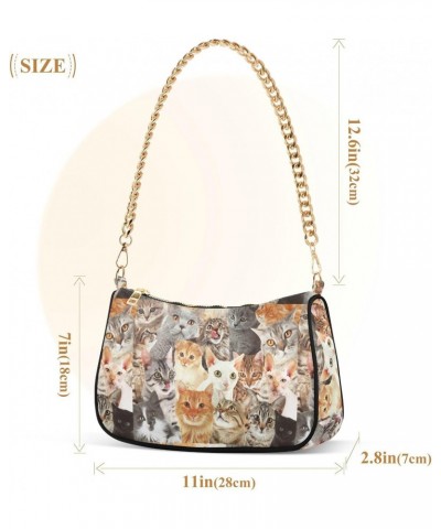 Women Chain Shoulder Purse Bag With Zipper Different Cats Print, Various Breeds Hobo Tote Clutch Handbags with Chain Strap $1...