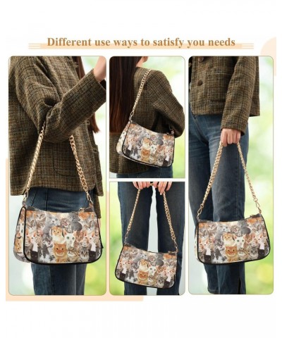 Women Chain Shoulder Purse Bag With Zipper Different Cats Print, Various Breeds Hobo Tote Clutch Handbags with Chain Strap $1...