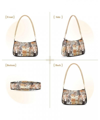 Women Chain Shoulder Purse Bag With Zipper Different Cats Print, Various Breeds Hobo Tote Clutch Handbags with Chain Strap $1...