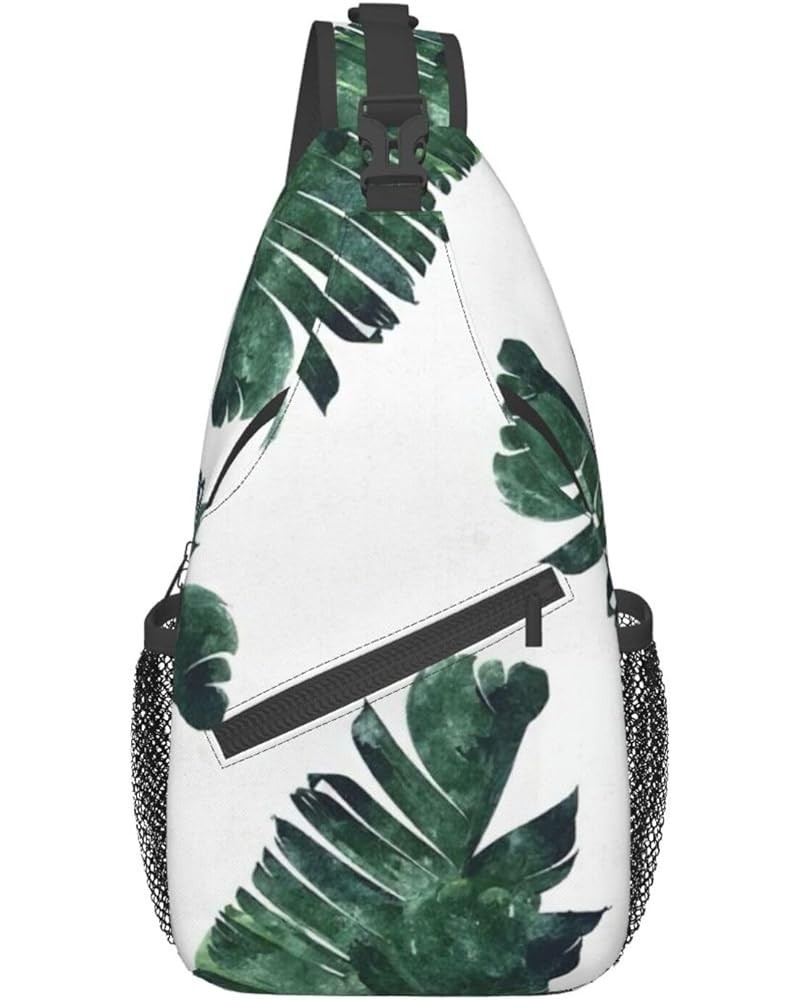 Durable Adjustable Outdoor Hiking Palm Tree Print Cross Chest Bag Diagonally Single Shoulder Backpack Palm Leaves $18.13 Cros...