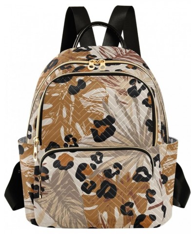 Cute African Animals Quilted Backpack for Women Women Small Backpack Purse Fashion Travel Backpack Tropical Brown Leaves Medi...