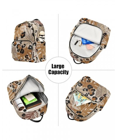 Cute African Animals Quilted Backpack for Women Women Small Backpack Purse Fashion Travel Backpack Tropical Brown Leaves Medi...