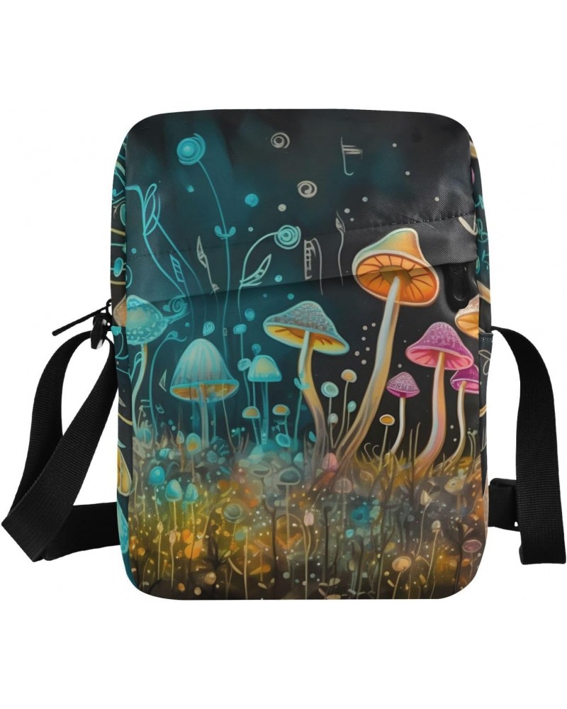 Mushroom Music Small Crossbody Sling Bag for Women Men, Zipper Closure Messenger Bags Purse with Card Phone Passport Compartm...