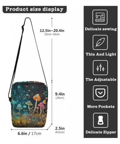 Mushroom Music Small Crossbody Sling Bag for Women Men, Zipper Closure Messenger Bags Purse with Card Phone Passport Compartm...