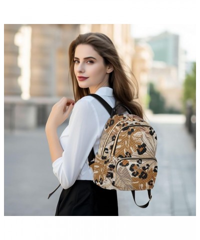 Cute African Animals Quilted Backpack for Women Women Small Backpack Purse Fashion Travel Backpack Tropical Brown Leaves Medi...