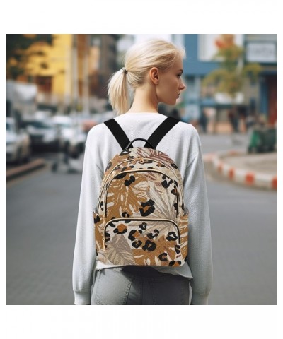 Cute African Animals Quilted Backpack for Women Women Small Backpack Purse Fashion Travel Backpack Tropical Brown Leaves Medi...