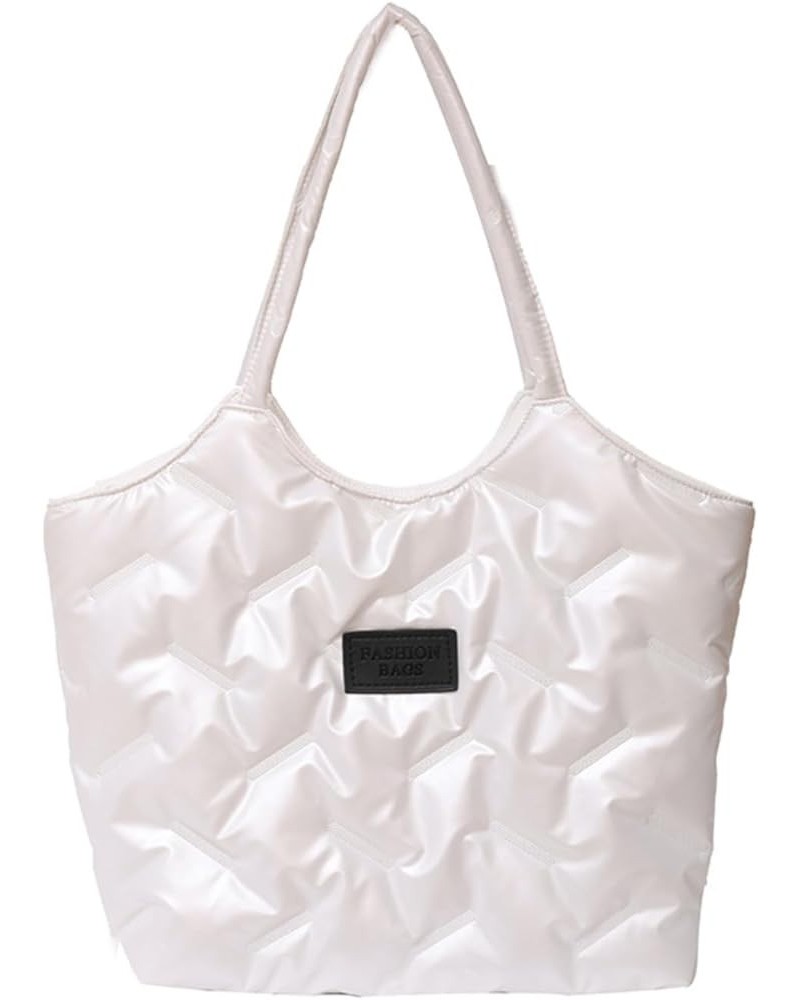 Puffer Tote Bag For Women Quilted Puffy Hobo Handbag Lightweight Padded Down Winter Shoulder Bag White $12.41 Totes