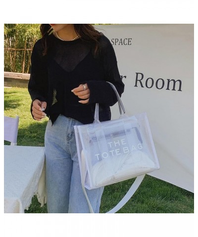 The Tote Bag for Women,Clear Plastic Handbag Tote Bag with Zipper Clear Crossbody Shoulder Tote Bag for Beach,Travel White $1...