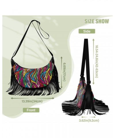 Rainbow Zebra Print Colorful Fringe Bag for Women Cross Body Bag Tassel Shoulder Bag Satchel $13.50 Shoulder Bags