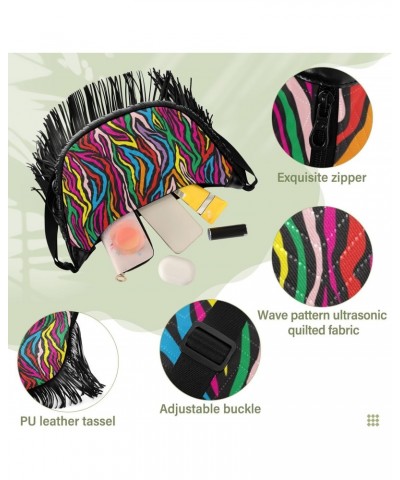 Rainbow Zebra Print Colorful Fringe Bag for Women Cross Body Bag Tassel Shoulder Bag Satchel $13.50 Shoulder Bags