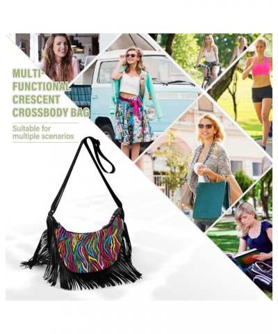 Rainbow Zebra Print Colorful Fringe Bag for Women Cross Body Bag Tassel Shoulder Bag Satchel $13.50 Shoulder Bags