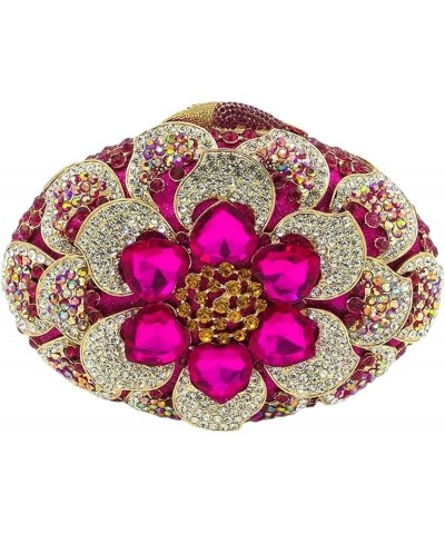 Fuchsia Women Crystal Clutch Flower Evening Purse Handbag Wedding Bridal Chain Shoulder Bag A $42.56 Evening Bags