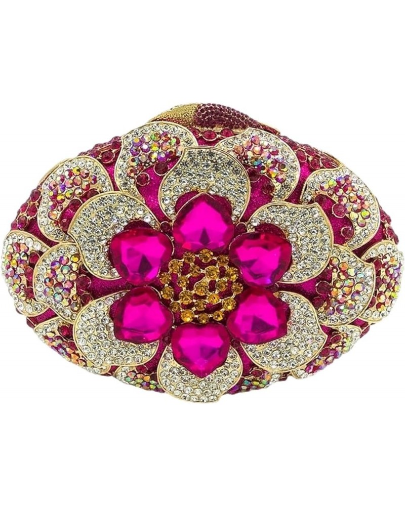 Fuchsia Women Crystal Clutch Flower Evening Purse Handbag Wedding Bridal Chain Shoulder Bag A $42.56 Evening Bags