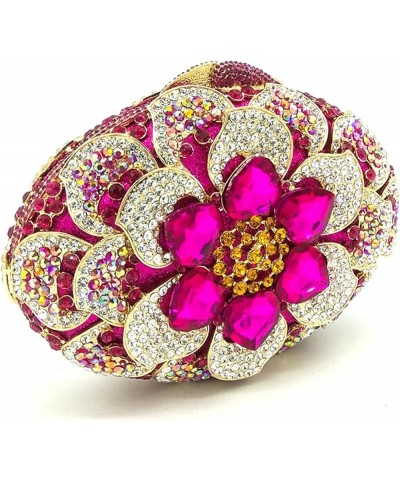 Fuchsia Women Crystal Clutch Flower Evening Purse Handbag Wedding Bridal Chain Shoulder Bag A $42.56 Evening Bags