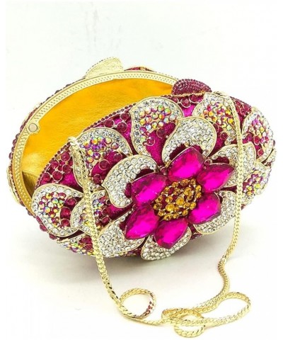 Fuchsia Women Crystal Clutch Flower Evening Purse Handbag Wedding Bridal Chain Shoulder Bag A $42.56 Evening Bags