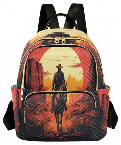 American Sunset Cowboy Women Backpack Purse Ladies Fashion Shoulder Bag Daypack Travel Bag 10L Small $20.99 Backpacks