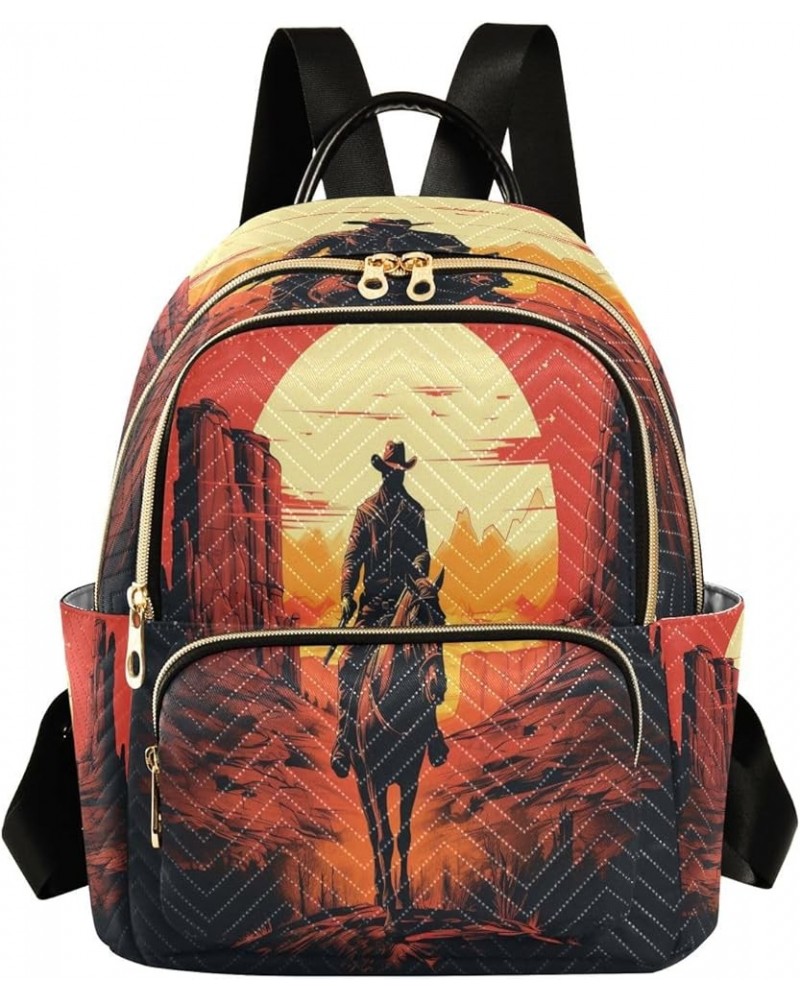 American Sunset Cowboy Women Backpack Purse Ladies Fashion Shoulder Bag Daypack Travel Bag 10L Small $20.99 Backpacks