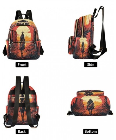 American Sunset Cowboy Women Backpack Purse Ladies Fashion Shoulder Bag Daypack Travel Bag 10L Small $20.99 Backpacks