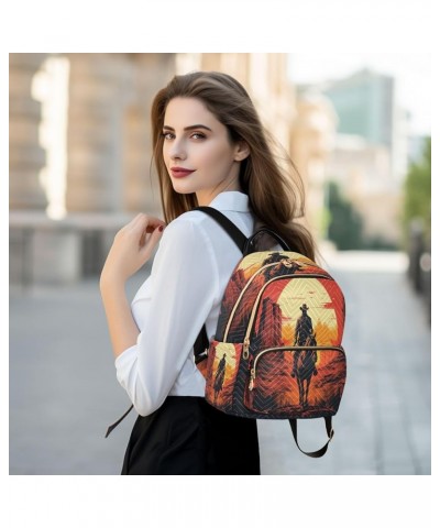 American Sunset Cowboy Women Backpack Purse Ladies Fashion Shoulder Bag Daypack Travel Bag 10L Small $20.99 Backpacks