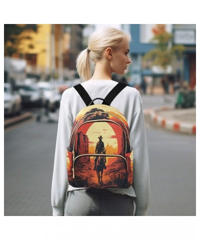 American Sunset Cowboy Women Backpack Purse Ladies Fashion Shoulder Bag Daypack Travel Bag 10L Small $20.99 Backpacks