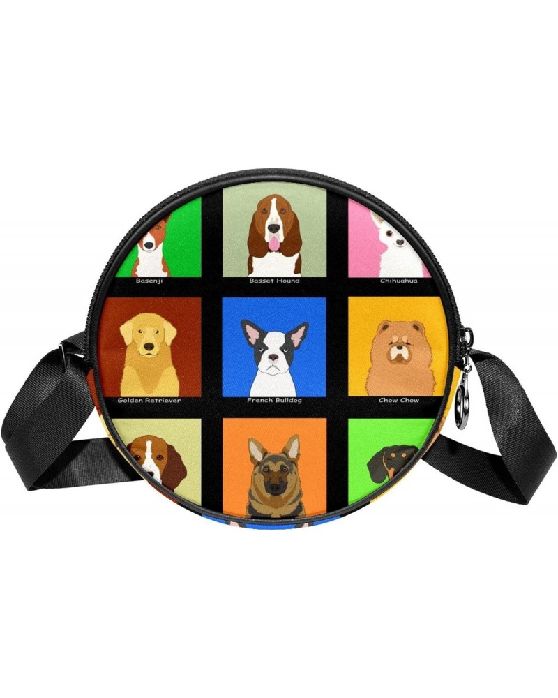 Dog Friends Crossbody Bag for Women Teen Girls Round Canvas Shoulder Bag Purse Tote Handbag Bag $9.24 Totes