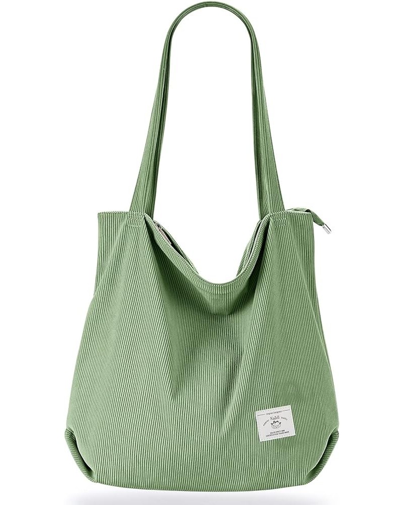 KALIDI Women Corduroy Tote Bag Zipper Casual Tote's Handbag Big Capacity Shoulder Bag with Pockets G-green $12.09 Totes