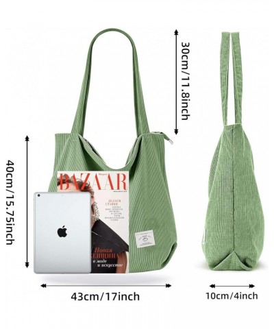 KALIDI Women Corduroy Tote Bag Zipper Casual Tote's Handbag Big Capacity Shoulder Bag with Pockets G-green $12.09 Totes