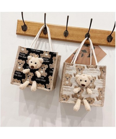 Ins simplicity fashion cuteness Bear handbag cartoon canvas bag portable fashionable cloth bag Cow Black $15.18 Totes