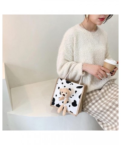 Ins simplicity fashion cuteness Bear handbag cartoon canvas bag portable fashionable cloth bag Cow Black $15.18 Totes