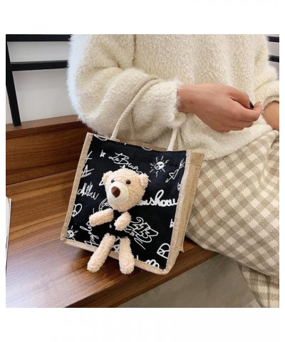 Ins simplicity fashion cuteness Bear handbag cartoon canvas bag portable fashionable cloth bag Cow Black $15.18 Totes