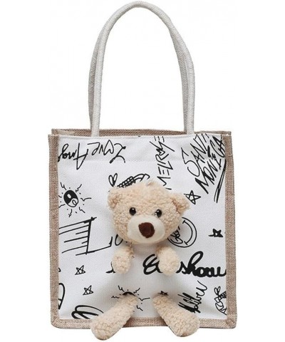 Ins simplicity fashion cuteness Bear handbag cartoon canvas bag portable fashionable cloth bag Cow Black $15.18 Totes