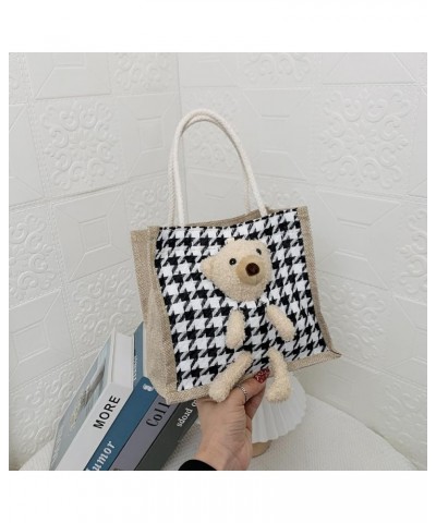 Ins simplicity fashion cuteness Bear handbag cartoon canvas bag portable fashionable cloth bag Cow Black $15.18 Totes