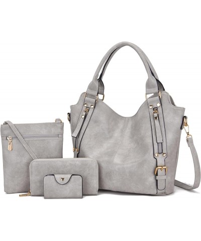 Purses for Women Large Shoulder Handbag Tote PU Leather Hobo Crossbody Bag Ladies Wallet Set 4pcs GreyK $18.80 Totes