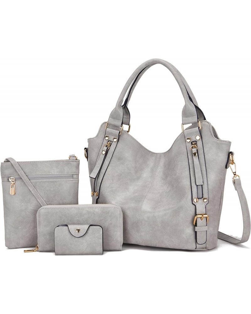 Purses for Women Large Shoulder Handbag Tote PU Leather Hobo Crossbody Bag Ladies Wallet Set 4pcs GreyK $18.80 Totes