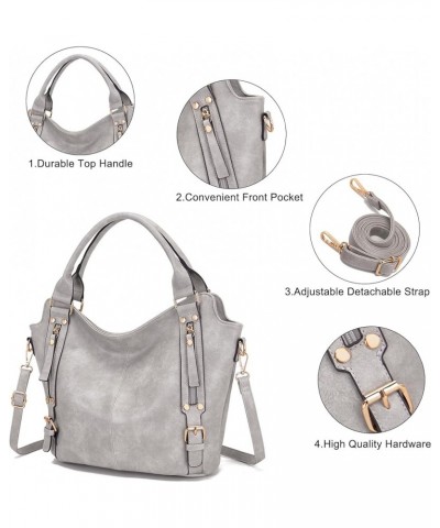 Purses for Women Large Shoulder Handbag Tote PU Leather Hobo Crossbody Bag Ladies Wallet Set 4pcs GreyK $18.80 Totes