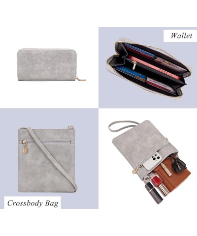 Purses for Women Large Shoulder Handbag Tote PU Leather Hobo Crossbody Bag Ladies Wallet Set 4pcs GreyK $18.80 Totes