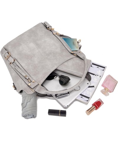 Purses for Women Large Shoulder Handbag Tote PU Leather Hobo Crossbody Bag Ladies Wallet Set 4pcs GreyK $18.80 Totes