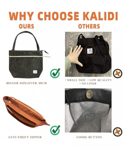 KALIDI Women Corduroy Tote Bag Zipper Casual Tote's Handbag Big Capacity Shoulder Bag with Pockets G-green $12.09 Totes