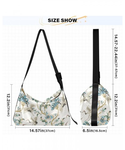 Crossbody Bag for Women Men Trendy Japanese Crane Bird Leather Casual Hobo Shoulder Bags Purses with Adjustable Strap Floral ...