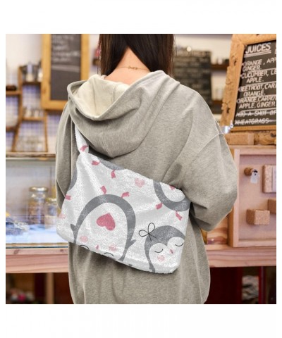 Penguin Bird Furry Tote Bag for Women Crossbody Bag Casual Shoulder Handbags Puffer Tote with Zipper for Women Work $10.91 Totes