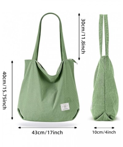 KALIDI Women Corduroy Tote Bag Zipper Casual Tote's Handbag Big Capacity Shoulder Bag with Pockets G-green $12.09 Totes