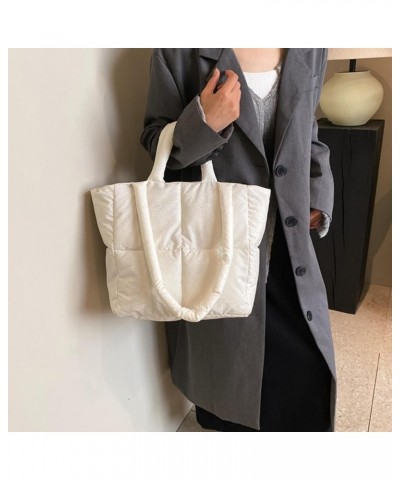 Puffer Shoulder Bag Women's Elegant Quilted Tote Pearlescent Hue Lightweight Winter Down Padded Spacious Handbag White $14.03...